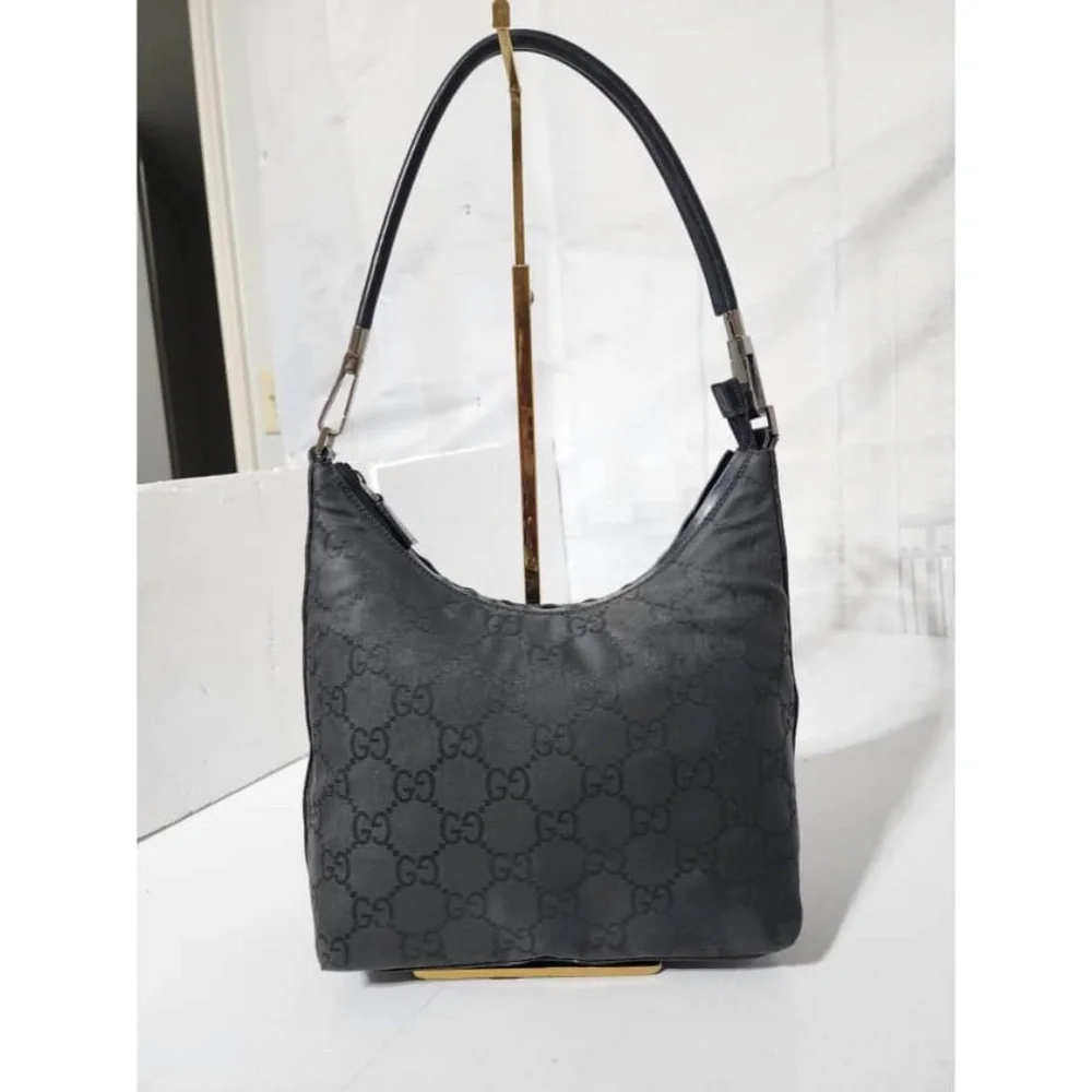 Authentic Gucci Vintage GG Nylon Hobo Shoulder Bag Black